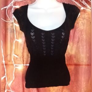 Elegant Black Crochet Women's Top With Hearts Design. No Tags. Xs-s